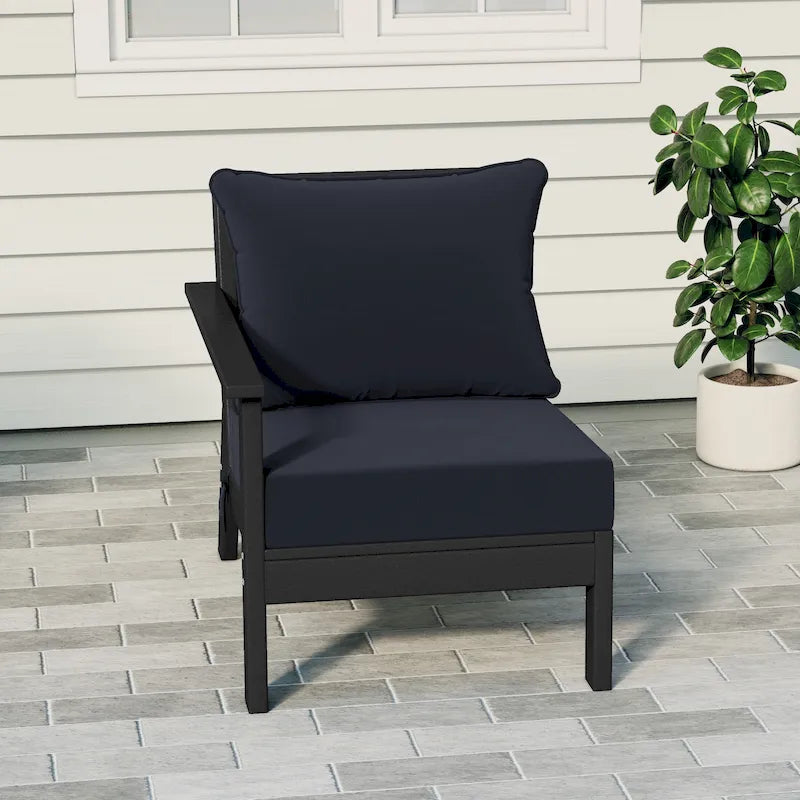 Polytrends Birchwood All Weather HDPE Outdoor Patio Deep Seating Black Left Arm Facing Chair With Cushions (1-Piece)