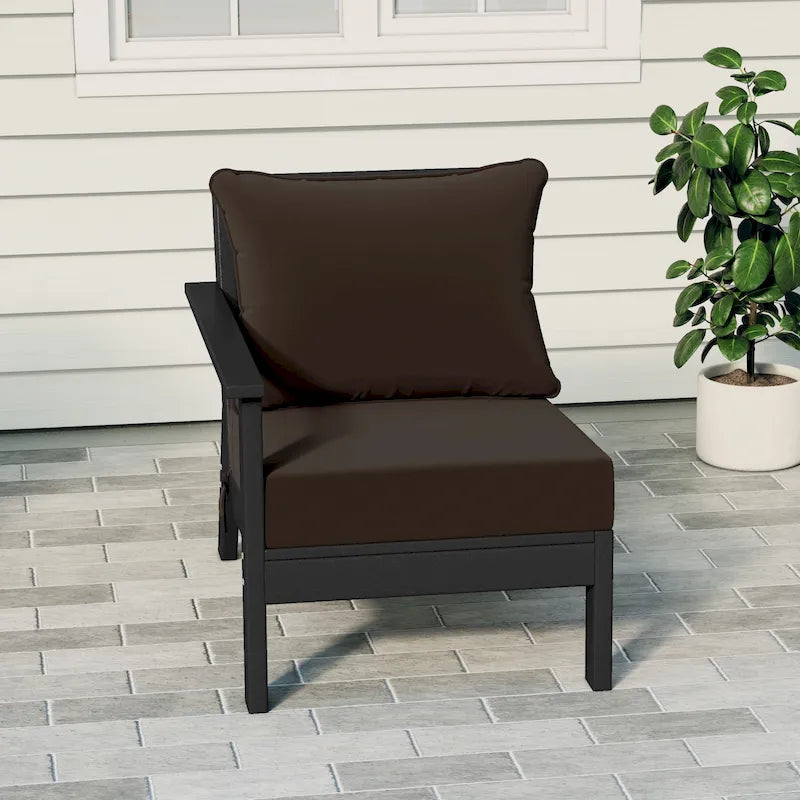 Polytrends Birchwood All Weather HDPE Outdoor Patio Deep Seating Black Left Arm Facing Chair With Cushions (1-Piece)