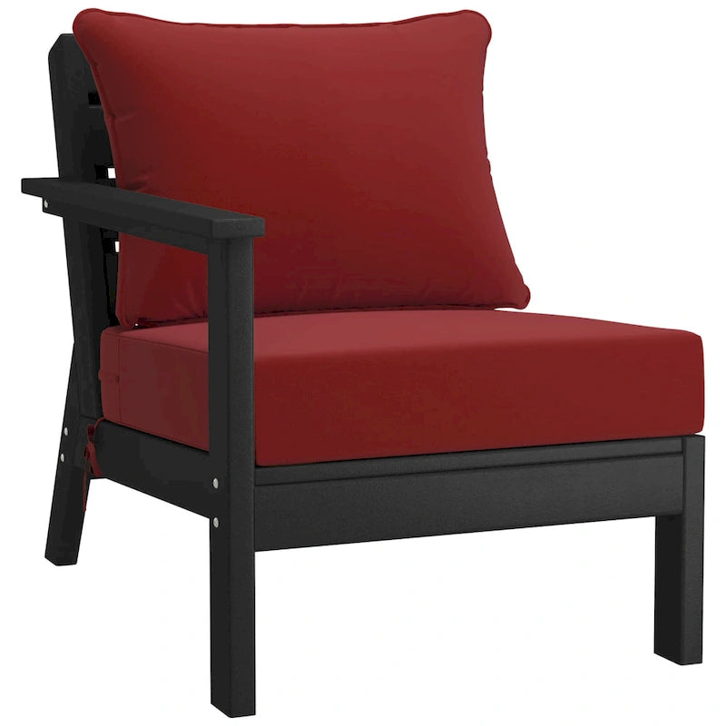 Polytrends Birchwood All Weather HDPE Outdoor Patio Deep Seating Black Left Arm Facing Chair With Cushions (1-Piece)