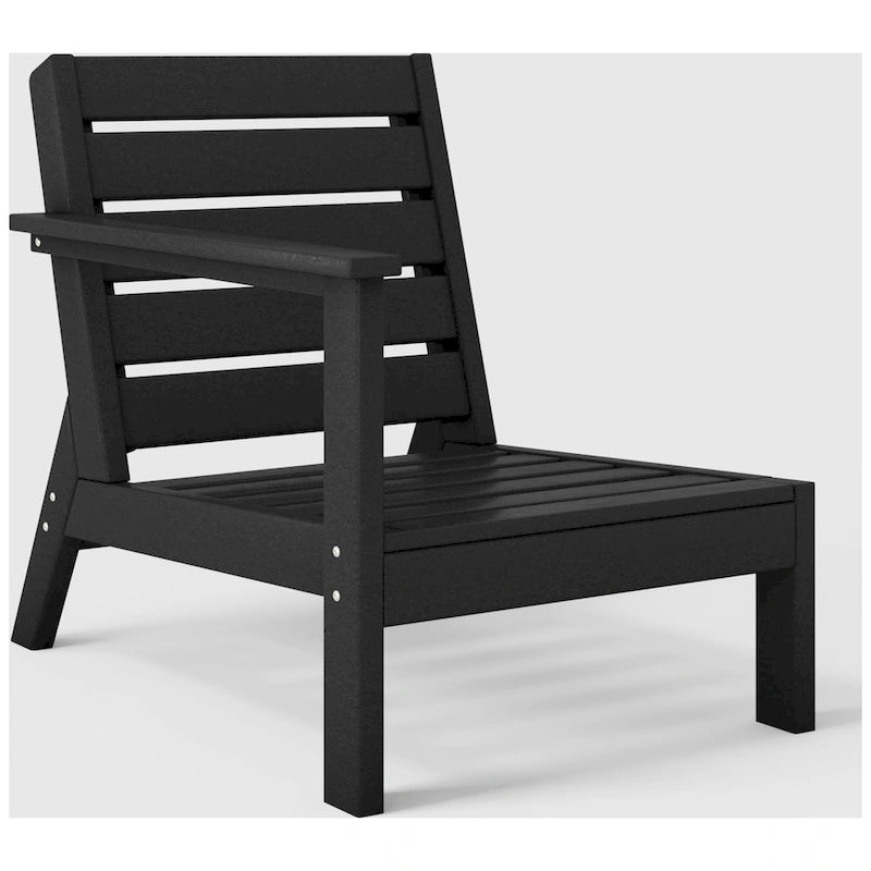 Polytrends Birchwood All Weather HDPE Outdoor Patio Deep Seating Black Left Arm Facing Chair With Cushions (1-Piece)