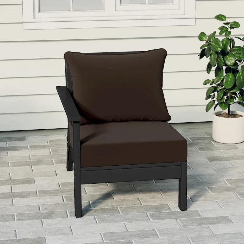 Polytrends Birchwood All Weather HDPE Outdoor Patio Deep Seating Black Left Arm Facing Chair With Cushions (1-Piece)