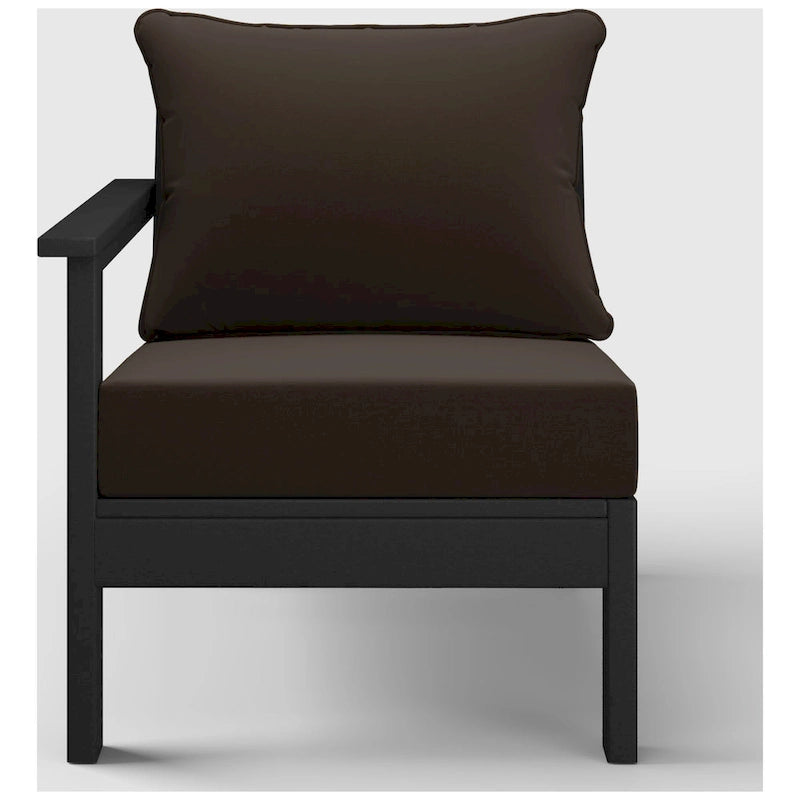 Polytrends Birchwood All Weather HDPE Outdoor Patio Deep Seating Black Left Arm Facing Chair With Cushions (1-Piece)