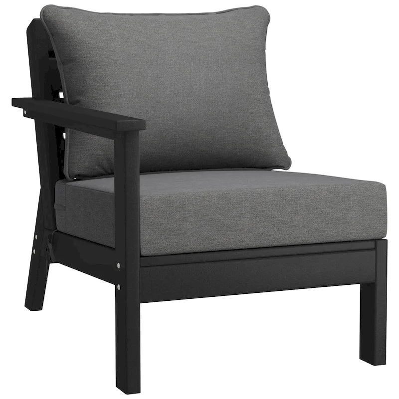 Polytrends Birchwood All Weather HDPE Outdoor Patio Deep Seating Black Left Arm Facing Chair With Cushions (1-Piece)