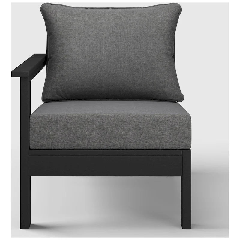 Polytrends Birchwood All Weather HDPE Outdoor Patio Deep Seating Black Left Arm Facing Chair With Cushions (1-Piece)