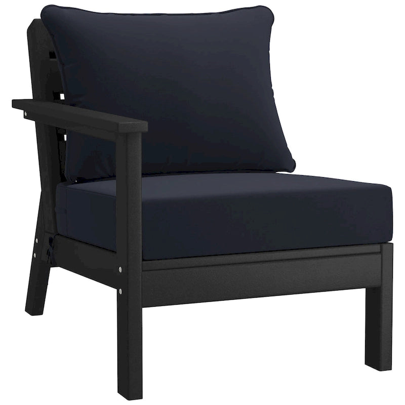 Polytrends Birchwood All Weather HDPE Outdoor Patio Deep Seating Black Left Arm Facing Chair With Cushions (1-Piece)