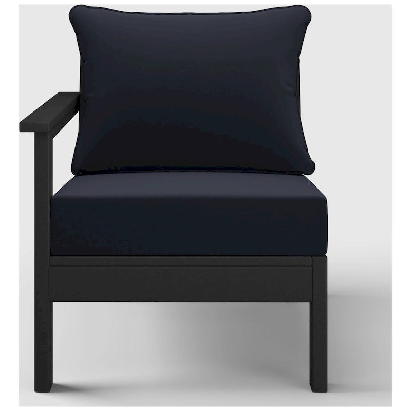 Polytrends Birchwood All Weather HDPE Outdoor Patio Deep Seating Black Left Arm Facing Chair With Cushions (1-Piece)