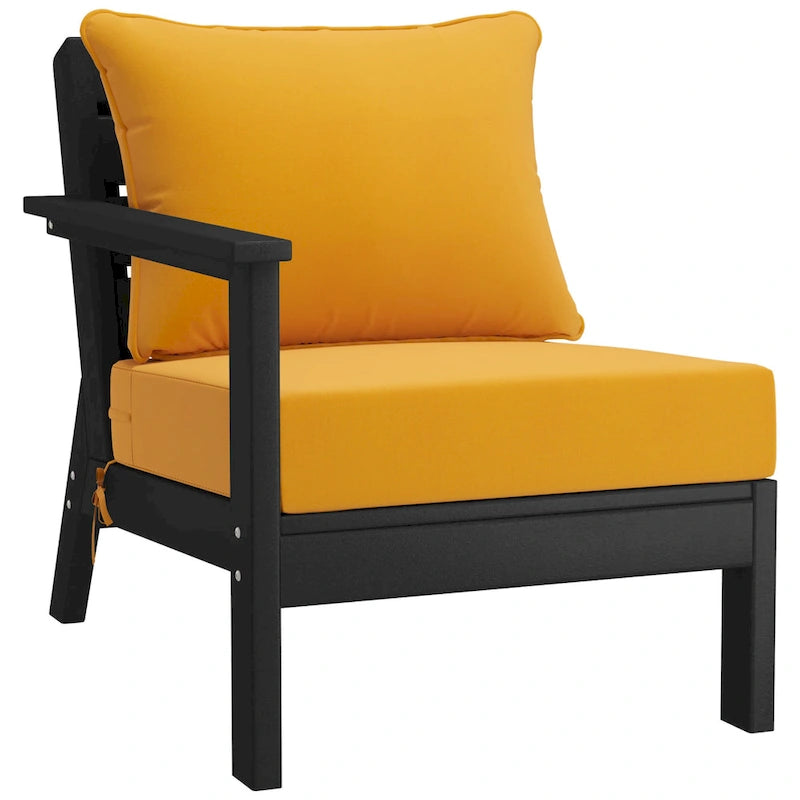 Polytrends Birchwood All Weather HDPE Outdoor Patio Deep Seating Black Left Arm Facing Chair With Cushions (1-Piece)