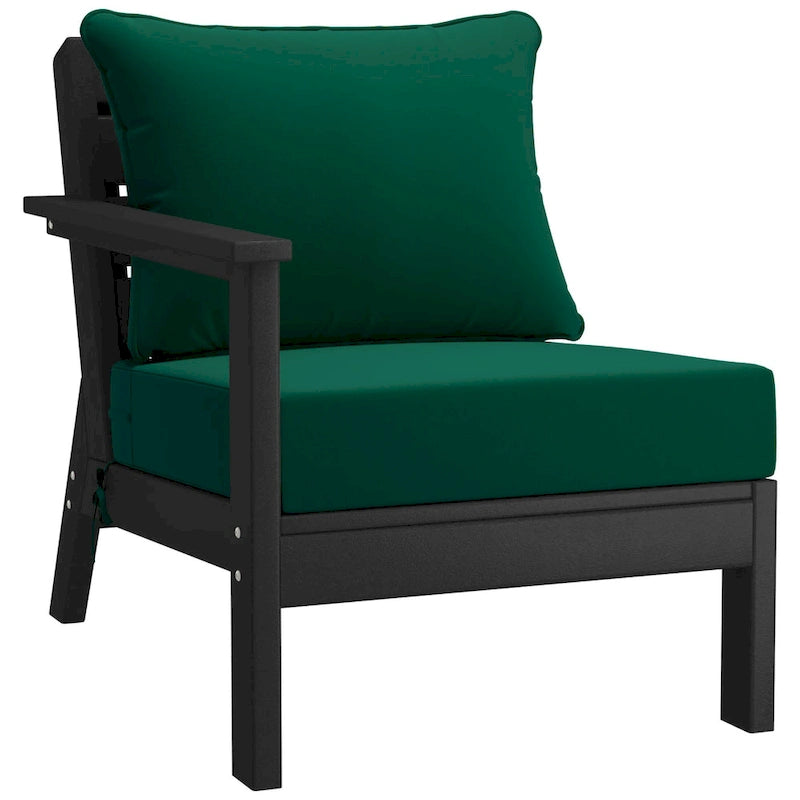 Polytrends Birchwood All Weather HDPE Outdoor Patio Deep Seating Black Left Arm Facing Chair With Cushions (1-Piece)