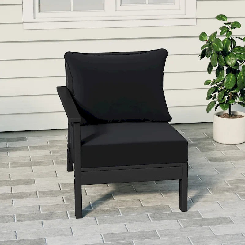 Polytrends Birchwood All Weather HDPE Outdoor Patio Deep Seating Black Left Arm Facing Chair With Cushions (1-Piece)
