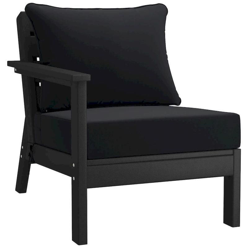 Polytrends Birchwood All Weather HDPE Outdoor Patio Deep Seating Black Left Arm Facing Chair With Cushions (1-Piece)