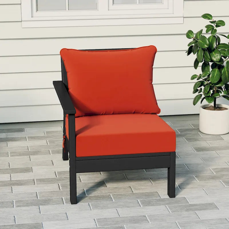 Polytrends Birchwood All Weather HDPE Outdoor Patio Deep Seating Black Left Arm Facing Chair With Cushions (1-Piece)