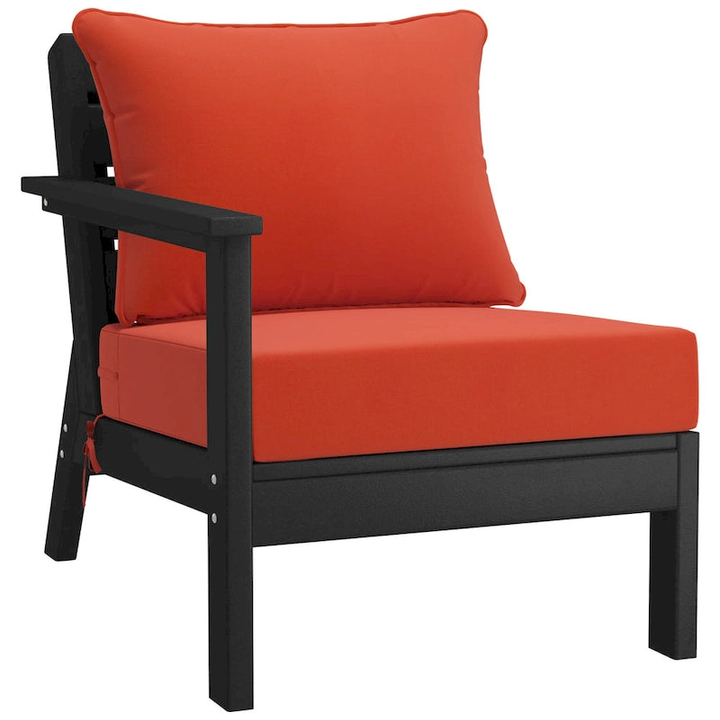 Polytrends Birchwood All Weather HDPE Outdoor Patio Deep Seating Black Left Arm Facing Chair With Cushions (1-Piece)