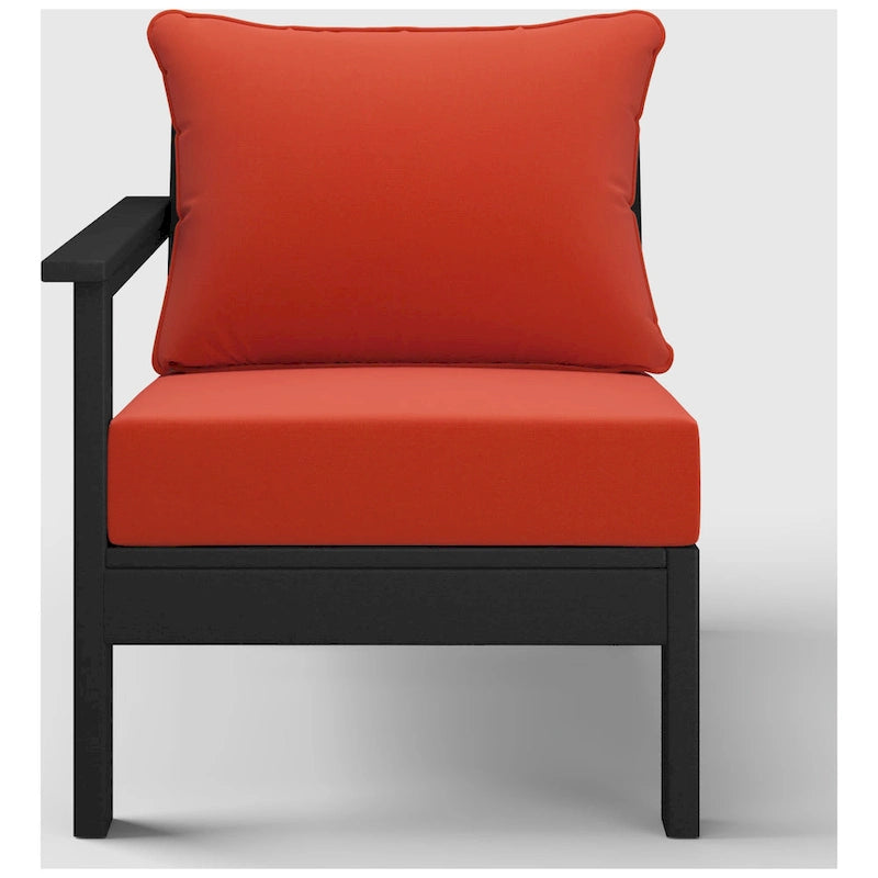 Polytrends Birchwood All Weather HDPE Outdoor Patio Deep Seating Black Left Arm Facing Chair With Cushions (1-Piece)