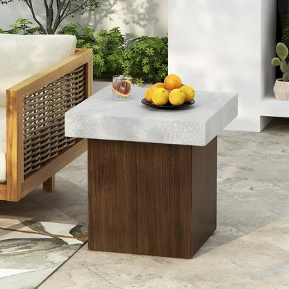 Christopher Knight Home - Mirod Indoor/Outdoor MGO Side Table with Faux Stone Top and Natural Wood Frame