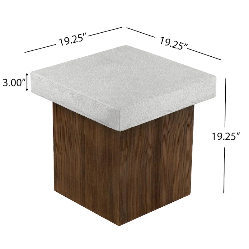 Christopher Knight Home - Mirod Indoor/Outdoor MGO Side Table with Faux Stone Top and Natural Wood Frame