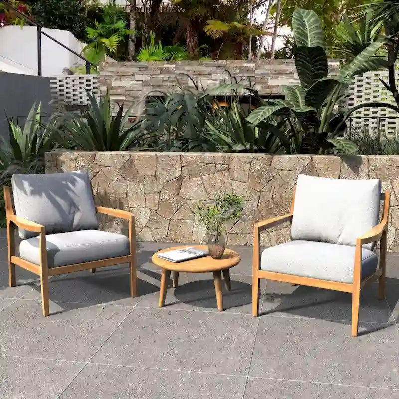 3-piece Acacia Wood Patio Sofa Set with A Sleek Coffee/ Side Table