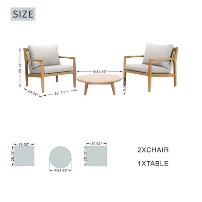 3-piece Acacia Wood Patio Sofa Set with A Sleek Coffee/ Side Table