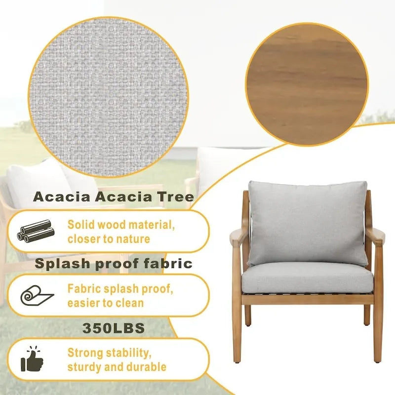 3-piece Acacia Wood Patio Sofa Set with A Sleek Coffee/ Side Table