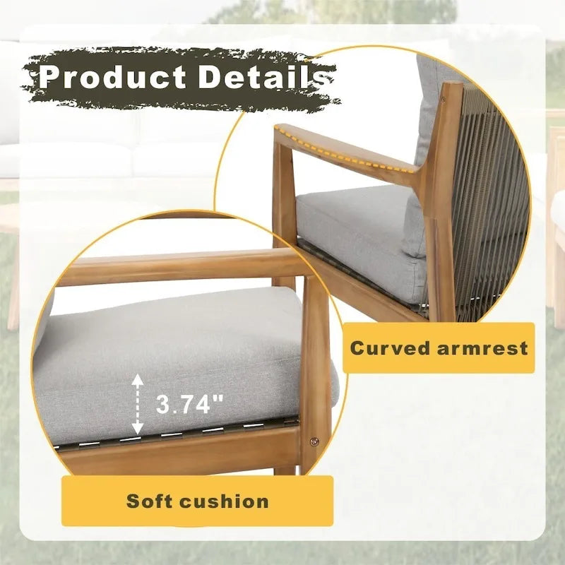 3-piece Acacia Wood Patio Sofa Set with A Sleek Coffee/ Side Table