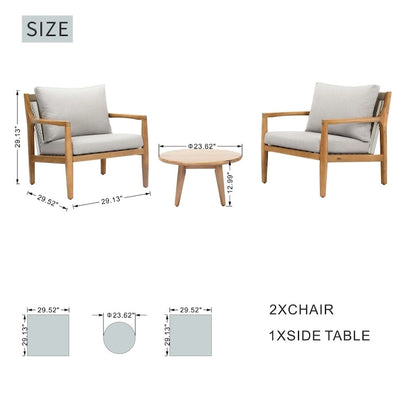 3-piece Acacia Wood Patio Sofa Set with A Sleek Coffee/ Side Table