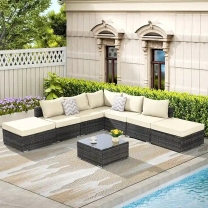 Outdoor Patio Sectional Sofa Set with Washable Cushions
