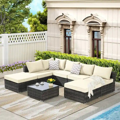 Outdoor Patio Sectional Sofa Set with Washable Cushions