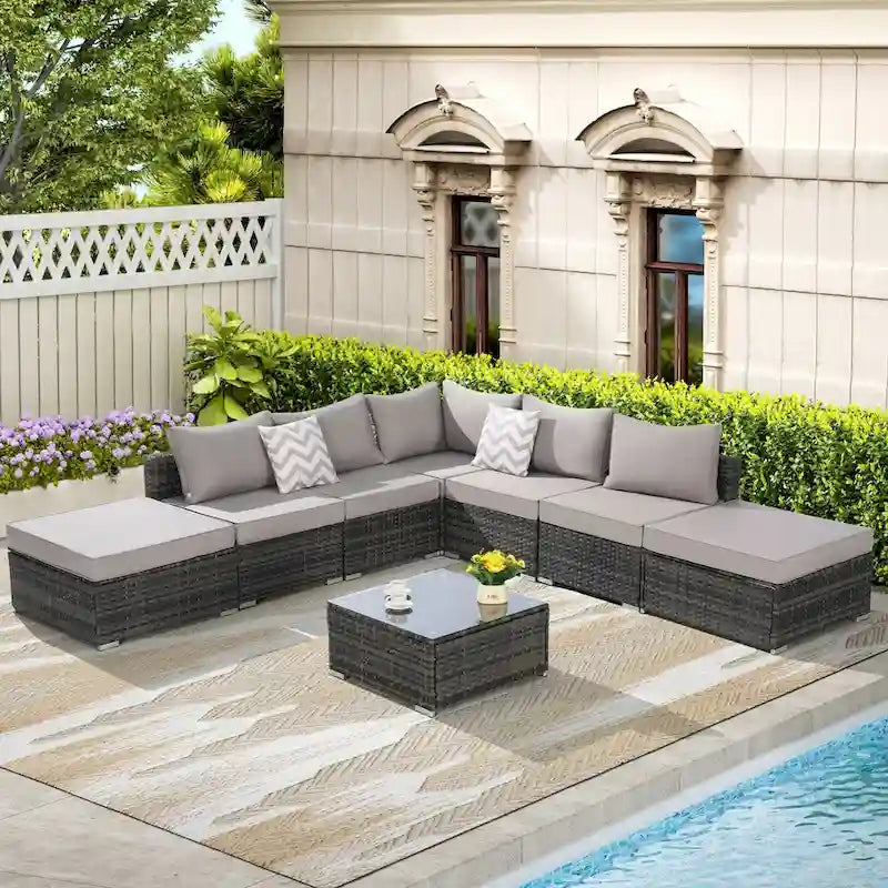 Outdoor Patio Sectional Sofa Set with Washable Cushions