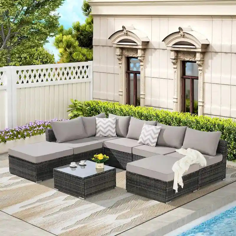 Outdoor Patio Sectional Sofa Set with Washable Cushions