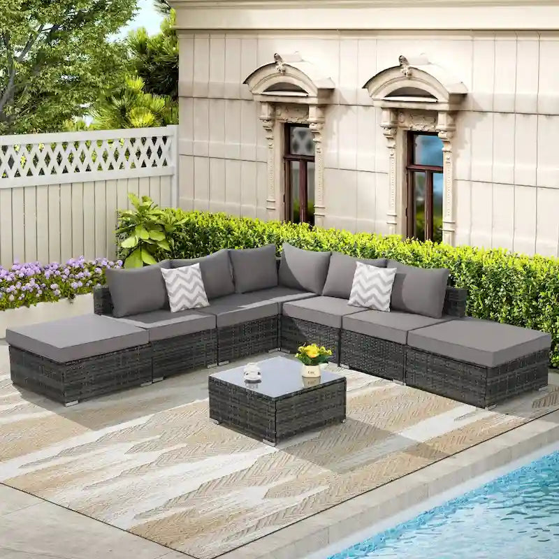 Outdoor Patio Sectional Sofa Set with Washable Cushions