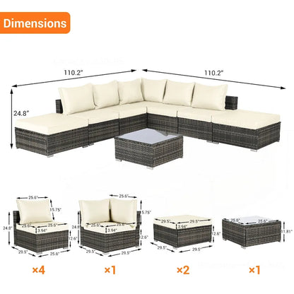 Outdoor Patio Sectional Sofa Set with Washable Cushions