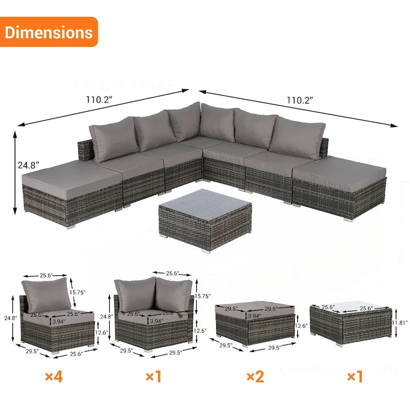 Outdoor Patio Sectional Sofa Set with Washable Cushions