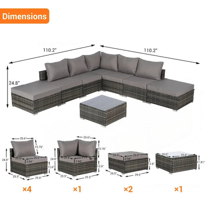 Outdoor Patio Sectional Sofa Set with Washable Cushions