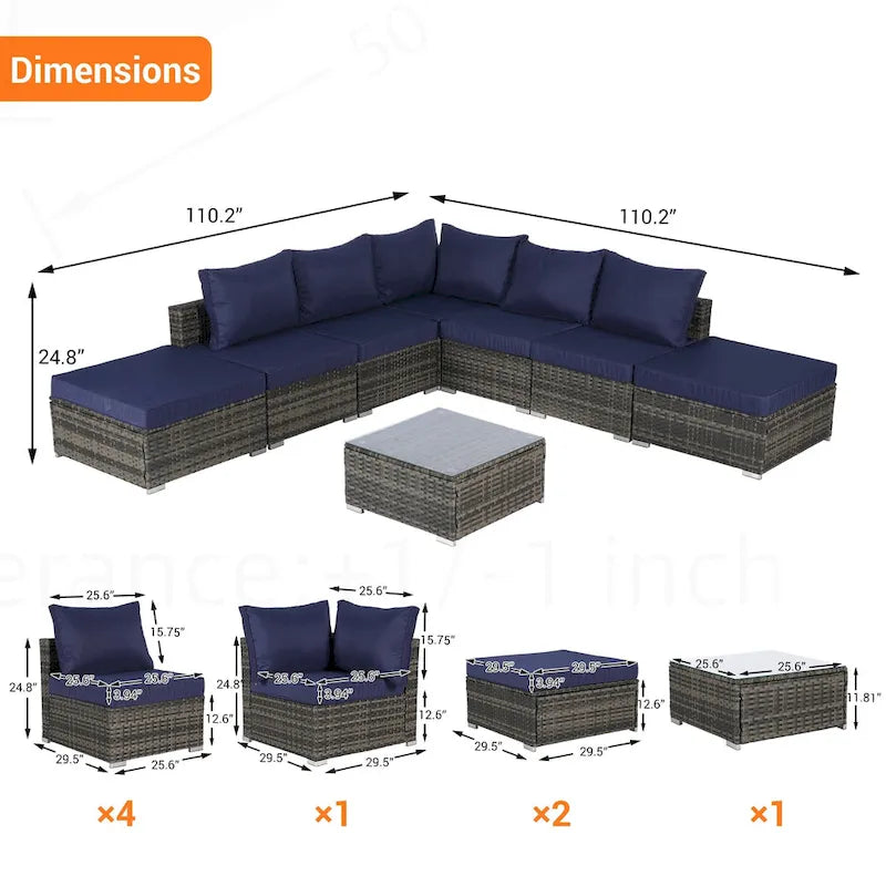 Outdoor Patio Sectional Sofa Set with Washable Cushions