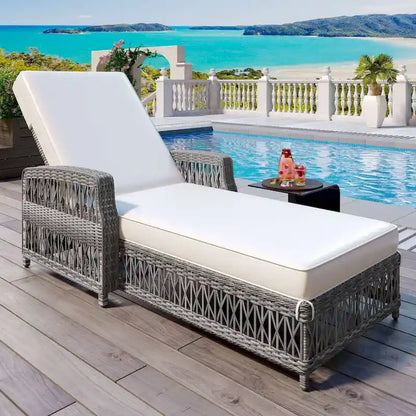 Outdoor Adjustable Reclining Wicker Chaise Lounge with Removable Cushion