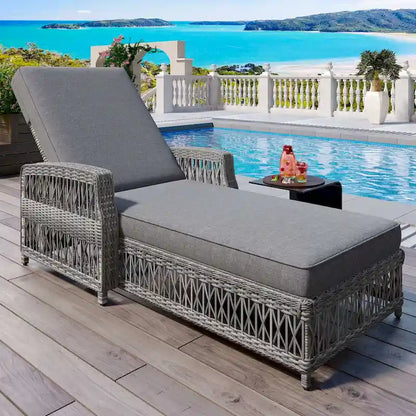Outdoor Adjustable Reclining Wicker Chaise Lounge with Removable Cushion