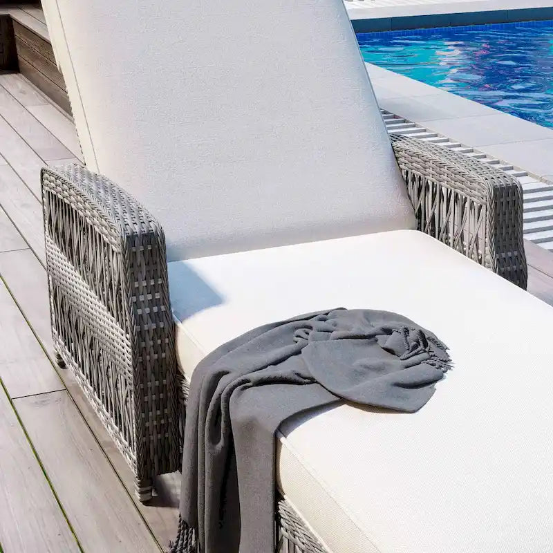 Outdoor Adjustable Reclining Wicker Chaise Lounge with Removable Cushion