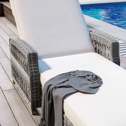 Outdoor Adjustable Reclining Wicker Chaise Lounge with Removable Cushion