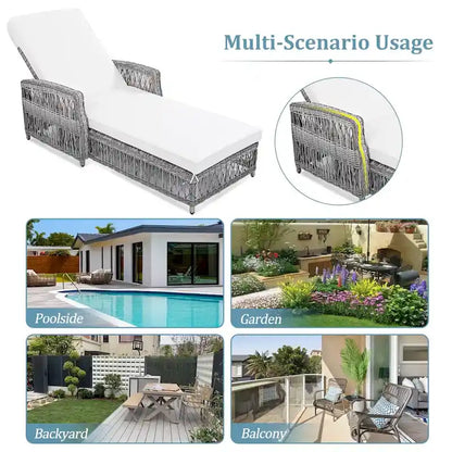 Outdoor Adjustable Reclining Wicker Chaise Lounge with Removable Cushion