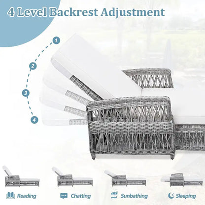 Outdoor Adjustable Reclining Wicker Chaise Lounge with Removable Cushion