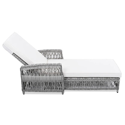 Outdoor Adjustable Reclining Wicker Chaise Lounge with Removable Cushion