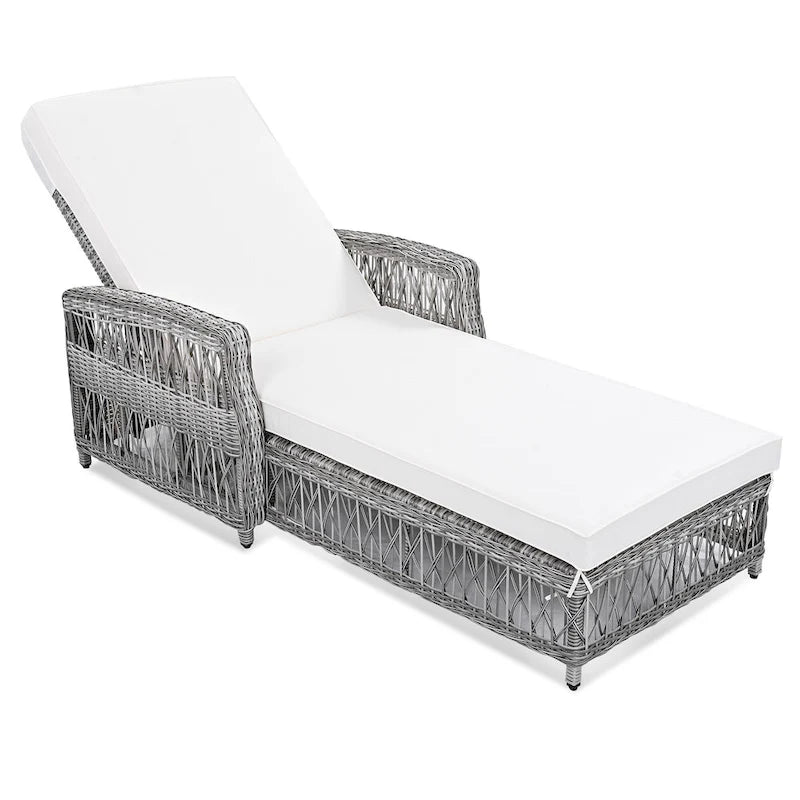 Outdoor Adjustable Reclining Wicker Chaise Lounge with Removable Cushion