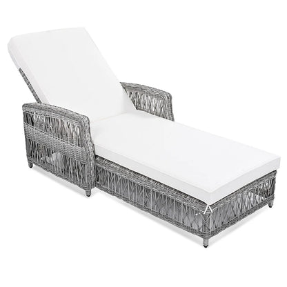 Outdoor Adjustable Reclining Wicker Chaise Lounge with Removable Cushion