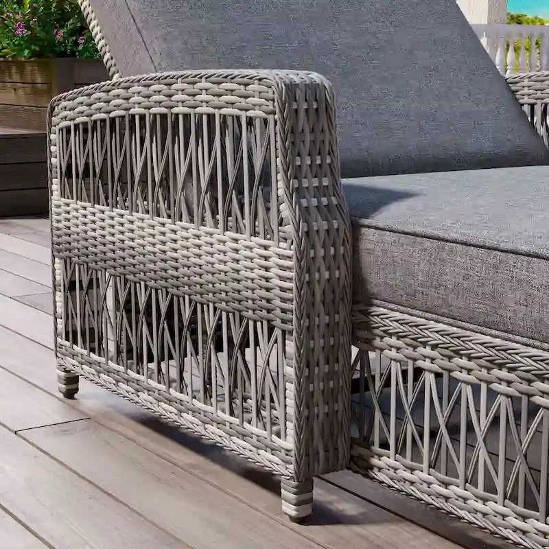 Outdoor Adjustable Reclining Wicker Chaise Lounge with Removable Cushion