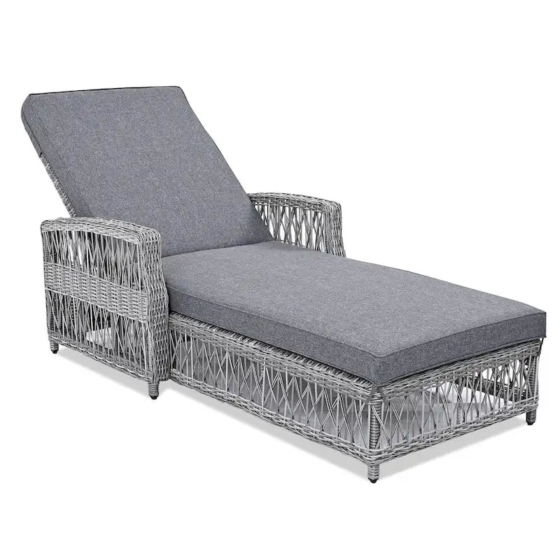 Outdoor Adjustable Reclining Wicker Chaise Lounge with Removable Cushion