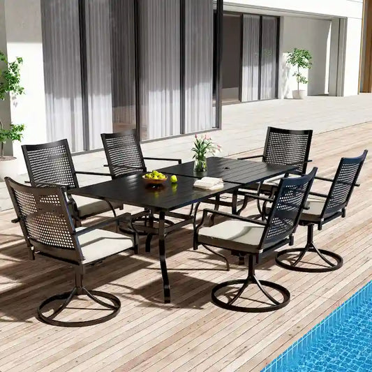 Clihome Outdoor 8 Piece Patio Swivel Chair Dining Table Set