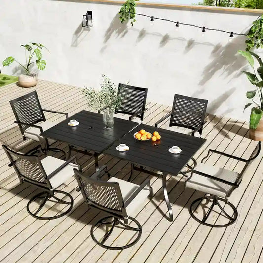 Clihome Outdoor 8 Piece Patio Swivel Chair Dining Table Set