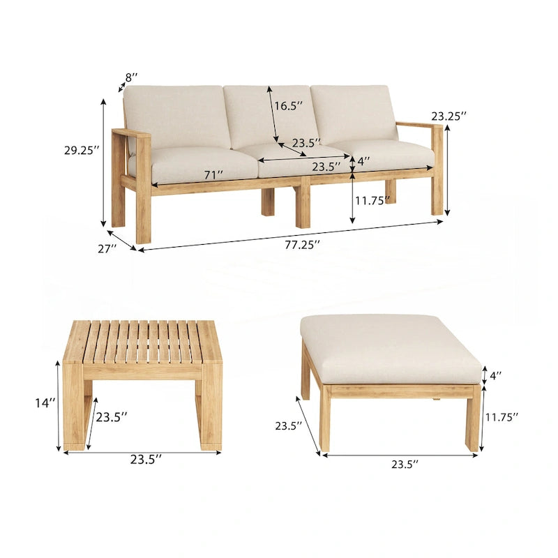 Outdoor 3pcs Acacia Sectional Patio Sofa Set