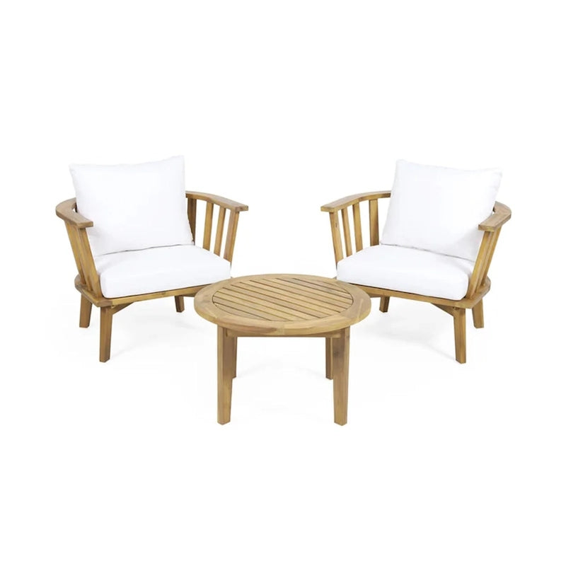 Roomfitters 3-Piece Acacia Wood Patio Set, Outdoor Club Chairs and Table with Waterproof Cushions for Porch, Beige+Teak