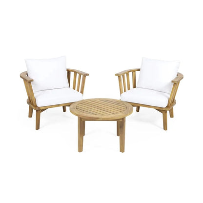 Roomfitters 3-Piece Acacia Wood Patio Set, Outdoor Club Chairs and Table with Waterproof Cushions for Porch, Beige+Teak