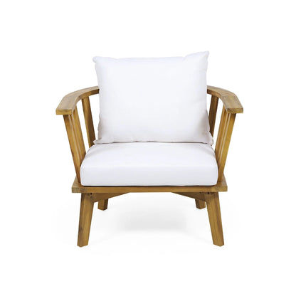 Roomfitters 3-Piece Acacia Wood Patio Set, Outdoor Club Chairs and Table with Waterproof Cushions for Porch, Beige+Teak